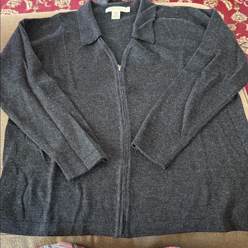 Tweeds Merino Wool Zip Up Cardigan Sweater Size Small Grey (TD)
